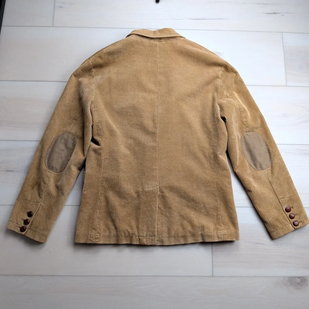 American Eagle Sport Coat‎ Blazer Mens M 44R Brown Corduroy Elbow Patches Plaid
